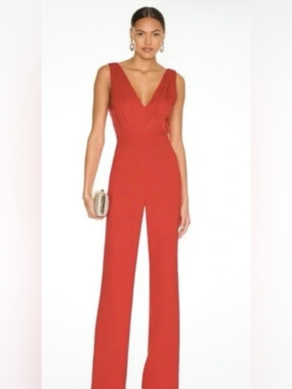 alice+ olivia deep V neck crepe jumpsuit in bright Poppy size 12